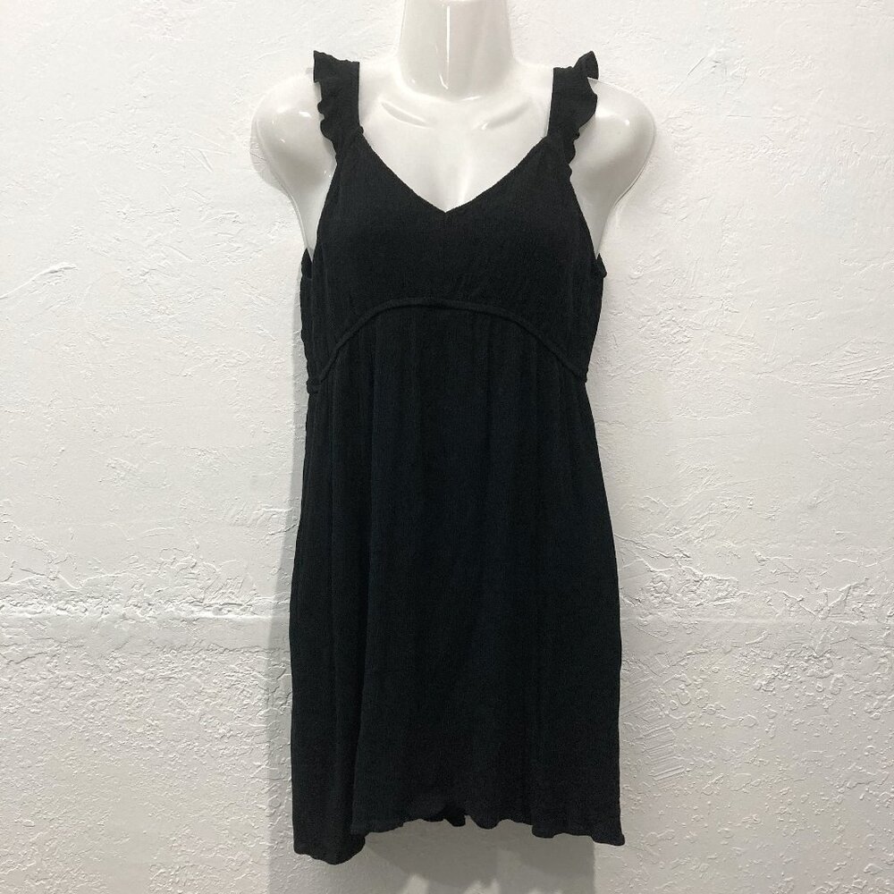 Magnolia Boutique Mini Smocked Dress Black Gauze Ruffle Strap Minimalist Rayon M